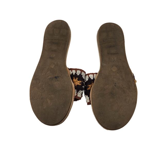 Bamboo Crochet Retro Earthy Brown Tan Boho Slide Sandals Summer Shoe Size 10 - Picture 6 of 7